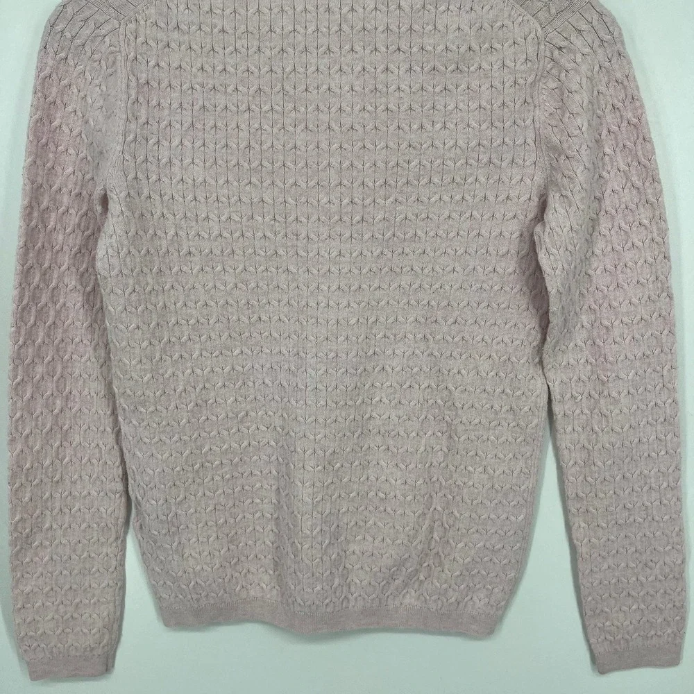 Tommy Hilfiger Womens V-Neck Cable Knit Pink Cotton Blend Sweater Small